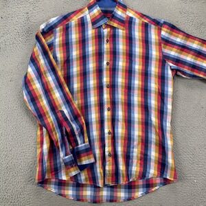 Bullock Jones Shirt Button Up Mens Medium Multi Check Long Sleeve‎ Casual Pocket
